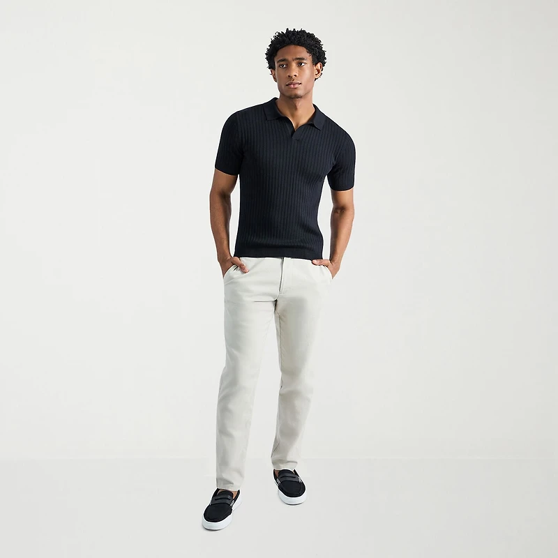 Haggar Johnny Collar Ribbed Mens Short Sleeve Polo Sweater
