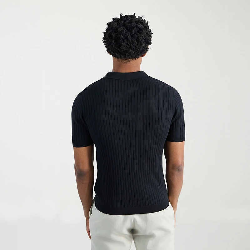 Haggar Johnny Collar Ribbed Mens Short Sleeve Polo Sweater