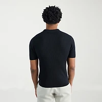 Haggar Johnny Collar Ribbed Mens Short Sleeve Polo Sweater