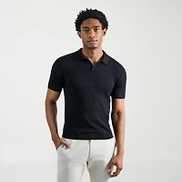 Haggar Johnny Collar Ribbed Mens Short Sleeve Polo Sweater