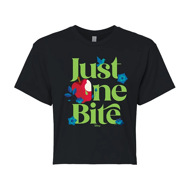 Just One Bite Cropped Tee Womens Juniors Crew Neck Short Sleeve Regular Fit Evil Queen Snow White Graphic T-Shirt