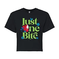 Just One Bite Cropped Tee Womens Juniors Crew Neck Short Sleeve Regular Fit Evil Queen Snow White Graphic T-Shirt