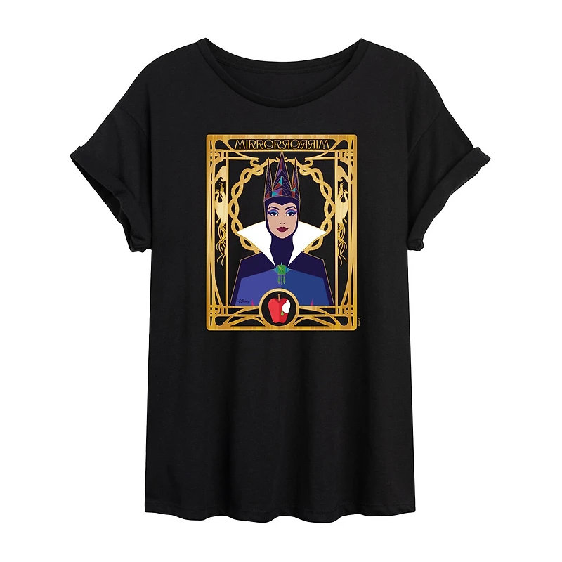 Womens Juniors Crew Neck Short Sleeve Oversized Evil Queen Snow White Graphic T-Shirt