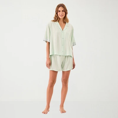 Martha Stewart Womens V-Neck Short Sleeve 2-pc. Pajama Set