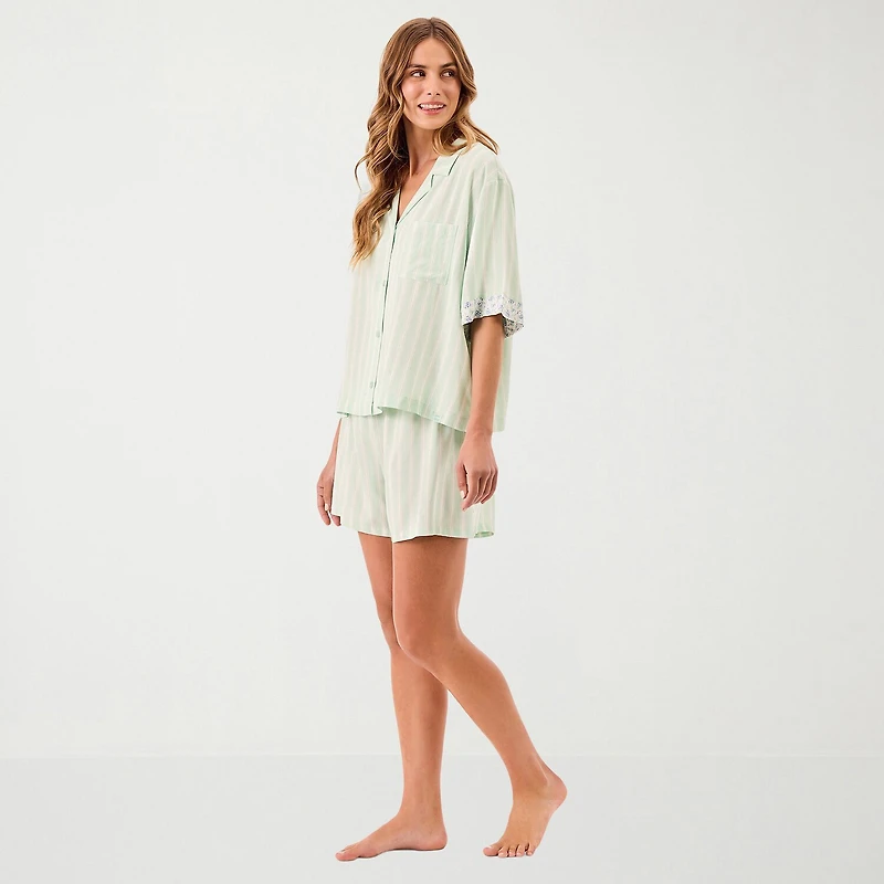 Martha Stewart Womens V-Neck Short Sleeve 2-pc. Pajama Set