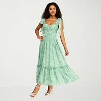Premier Amour Womens Midi Sweetheart Neck Sleeveless Floral Fit + Flare Dress