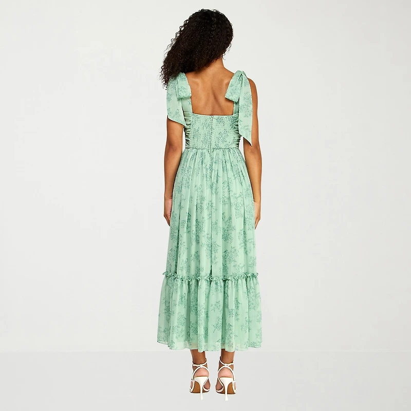 Premier Amour Womens Midi Sweetheart Neck Sleeveless Floral Fit + Flare Dress
