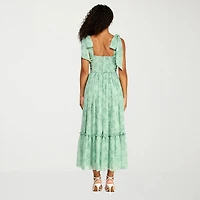 Premier Amour Womens Midi Sweetheart Neck Sleeveless Floral Fit + Flare Dress