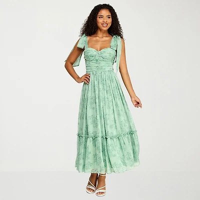 Premier Amour Womens Midi Sweetheart Neck Sleeveless Floral Fit + Flare Dress