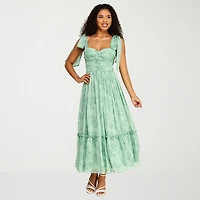 Premier Amour Womens Midi Sweetheart Neck Sleeveless Floral Fit + Flare Dress