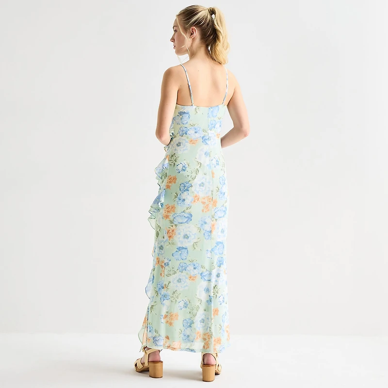 by&by Womens Juniors Sleeveless Floral Midi Slip Dress