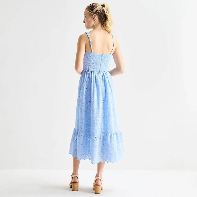 by&by Womens Juniors Midi Square Neck Sleeveless Fit + Flare Dress