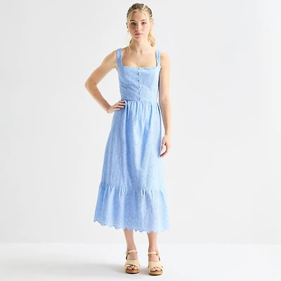 by&by Womens Juniors Midi Square Neck Sleeveless Fit + Flare Dress