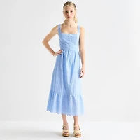by&by Womens Juniors Midi Square Neck Sleeveless Fit + Flare Dress