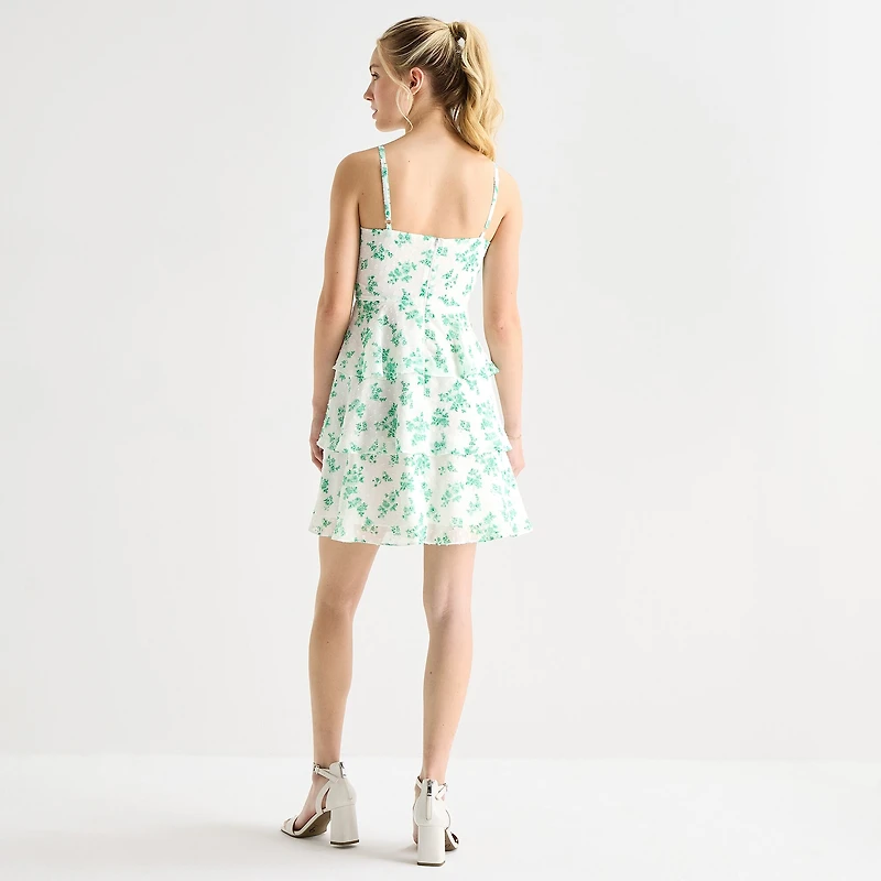 by&by Womens Juniors Sweetheart Neck Sleeveless Floral Fit + Flare Dress