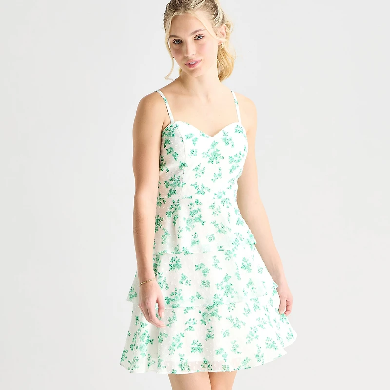 by&by Womens Juniors Sweetheart Neck Sleeveless Floral Fit + Flare Dress