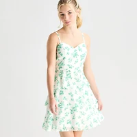 by&by Womens Juniors Sweetheart Neck Sleeveless Floral Fit + Flare Dress