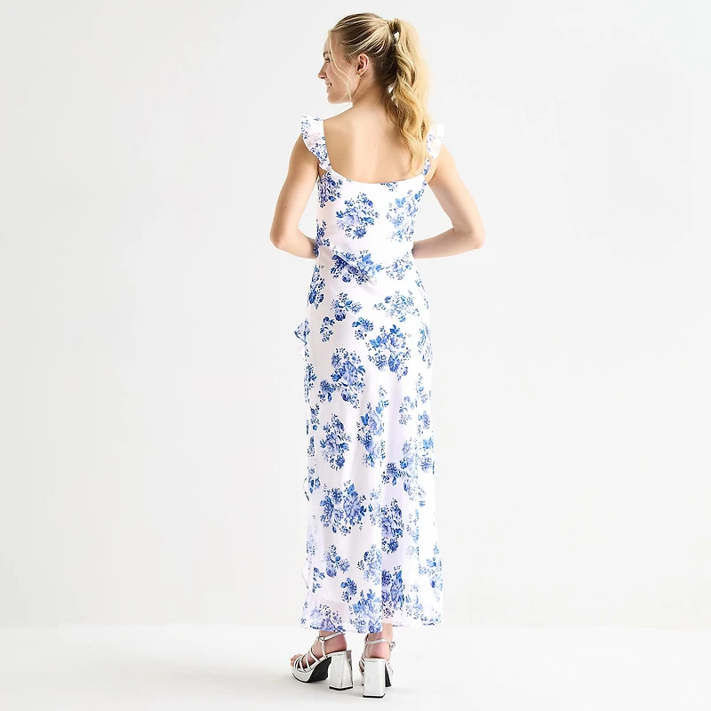 by&by Womens Juniors Sleeveless Floral Midi Slip Dress