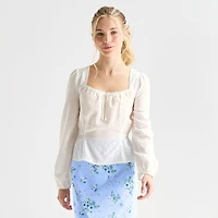 by&by Womens Juniors Square Neck Long Sleeve Blouse