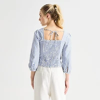 by&by Womens Juniors Straight Neck 3/4 Sleeve Blouse