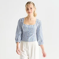 by&by Womens Juniors Straight Neck 3/4 Sleeve Blouse