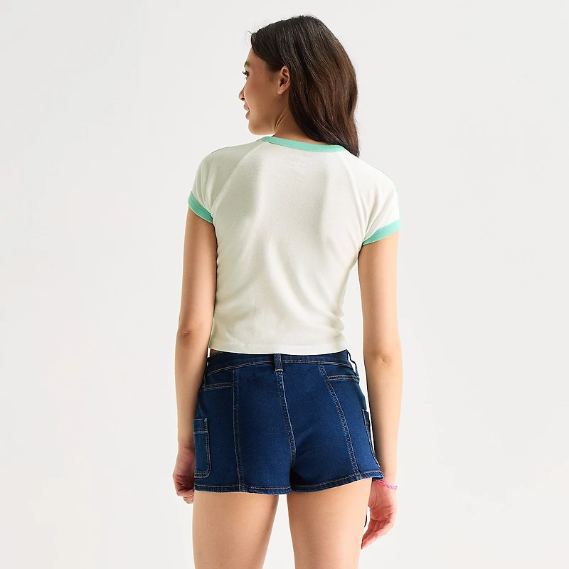 Arizona Womens Juniors Round Neck Short Sleeve Regular Fit Graphic T-Shirt