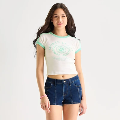 Arizona Womens Juniors Round Neck Short Sleeve Regular Fit Graphic T-Shirt