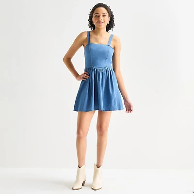 Arizona Womens Juniors Square Neck Sleeveless Babydoll Dress