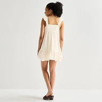 Arizona Womens Juniors Sweetheart Neck Sleeveless Babydoll Dress