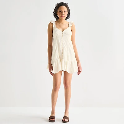 Arizona Womens Juniors Sweetheart Neck Sleeveless Babydoll Dress