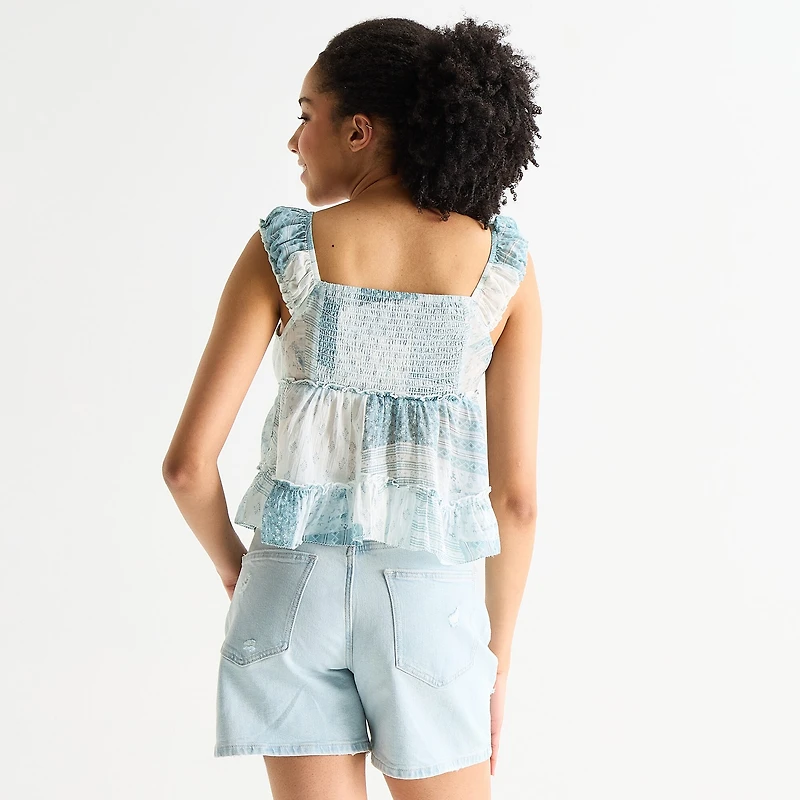 Arizona Womens Juniors Sweetheart Neck Sleeveless Babydoll Top