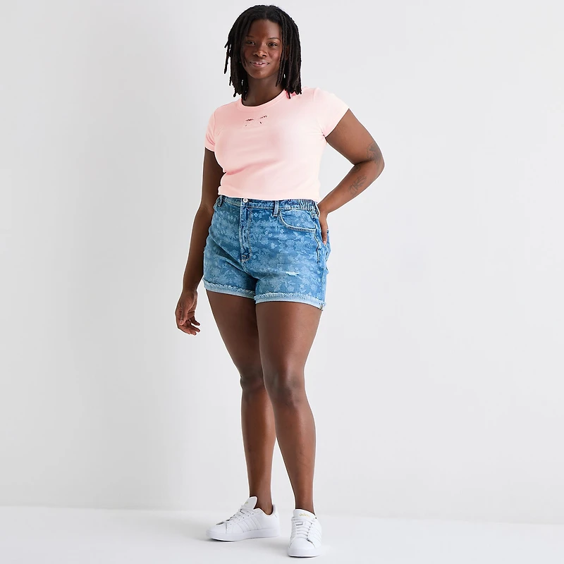 Arizona Curvy Womens 4" Mid Rise Juniors Plus Denim Short