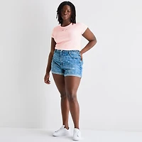 Arizona Curvy Womens 4" Mid Rise Juniors Plus Denim Short