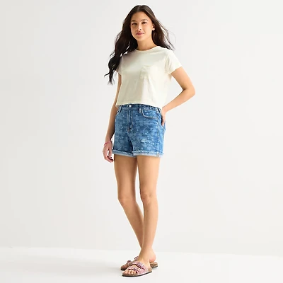 Arizona Curvy Womens 4" Mid Rise Juniors Denim Short