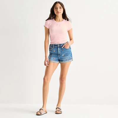 Arizona Curvy Womens 2 1/2" Mid Rise Juniors Denim Short