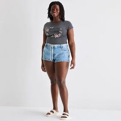 Arizona Womens 2 1/2" Low Rise Juniors Plus Denim Short