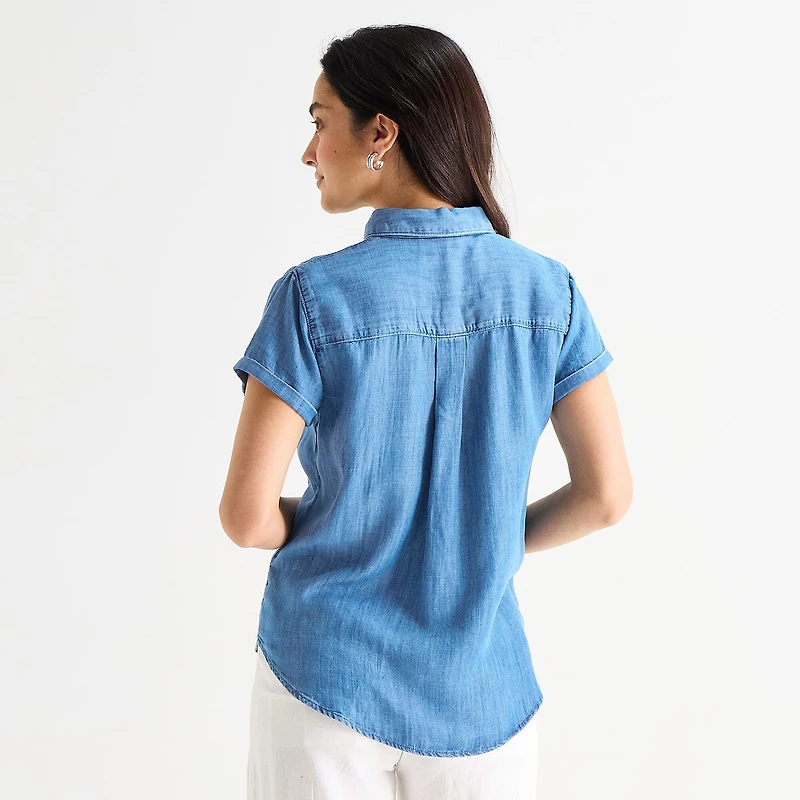 St. John's Bay Womens Short Sleeve Regular Fit Button-Down Shirt