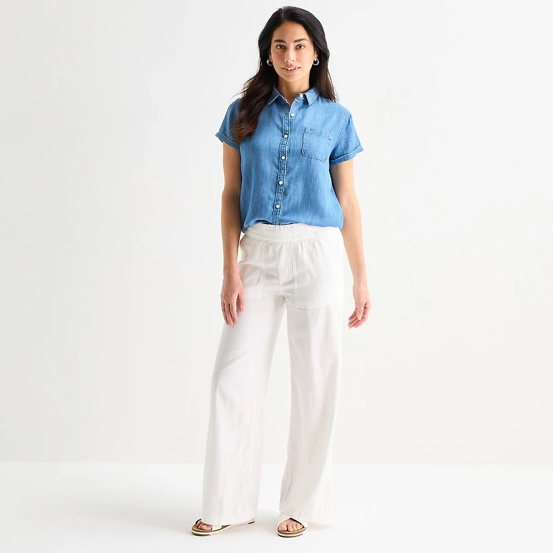 St. John's Bay Womens Short Sleeve Regular Fit Button-Down Shirt