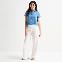 St. John's Bay Womens Short Sleeve Regular Fit Button-Down Shirt