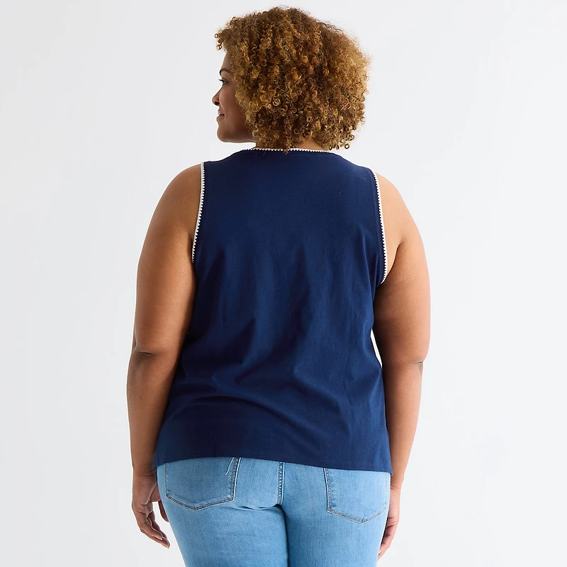 St. John's Bay Womens Plus Scoop Neck Sleeveless Tank Top