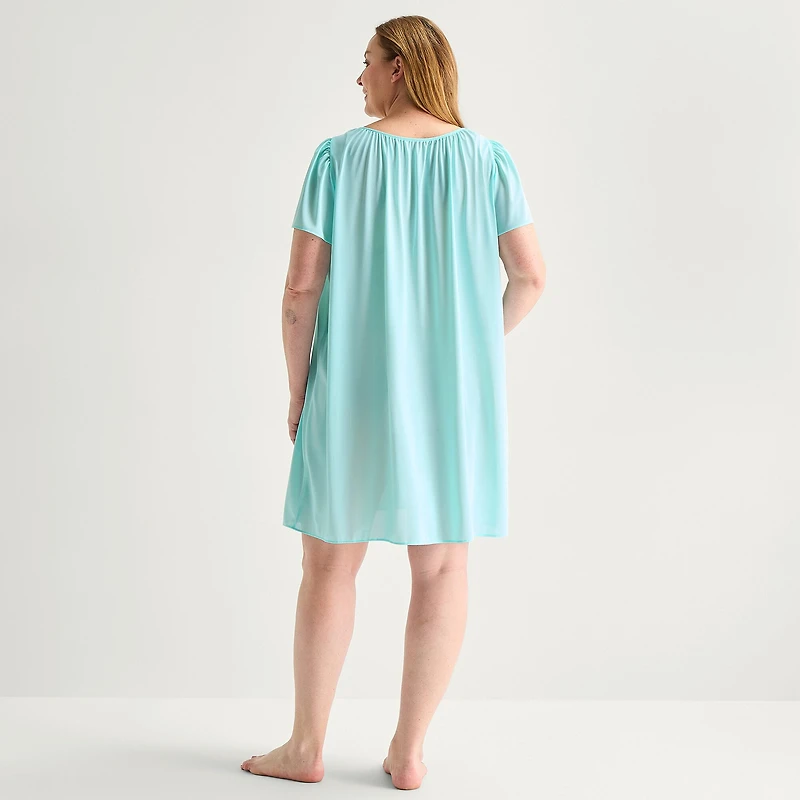 Adonna Womens Plus Short Sleeve Round Neck Nightgown