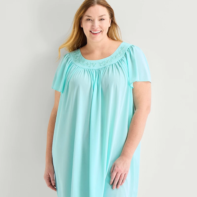Adonna Womens Plus Short Sleeve Round Neck Nightgown