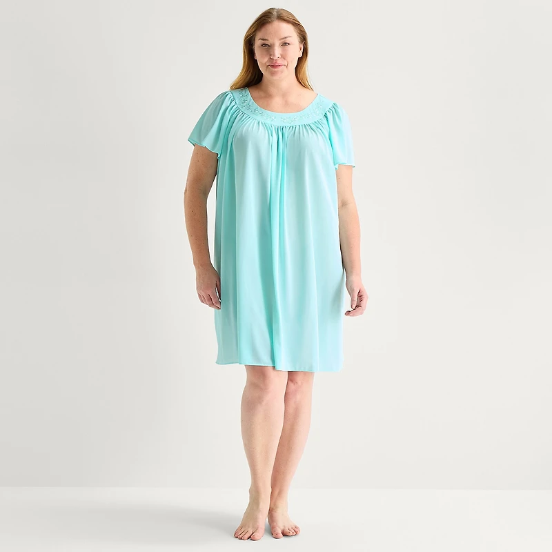 Adonna Womens Plus Short Sleeve Round Neck Nightgown