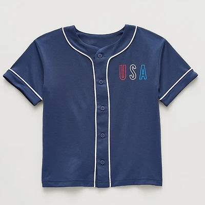 Okie Dokie Toddler & Little Boys Crew Neck Short Sleeve Regular Fit Button-Down Shirt