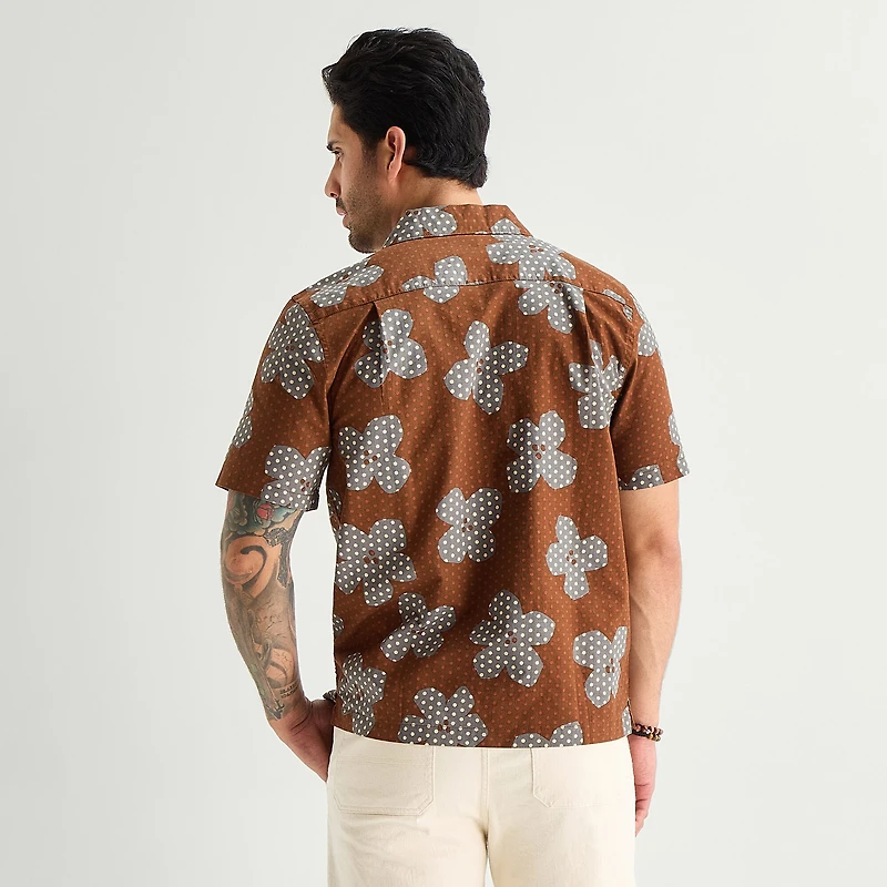 mutual weave Mens Short Sleeve Camp Shirt