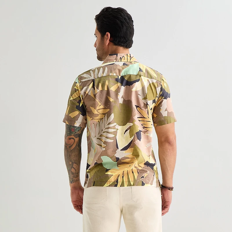 mutual weave Mens Short Sleeve Camp Shirt