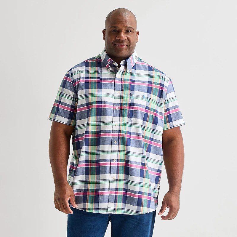 U.S. Polo Assn. Plaid Mens Short Sleeve Classic Fit Stretch Fabric Big and Tall Button-Down Shirt
