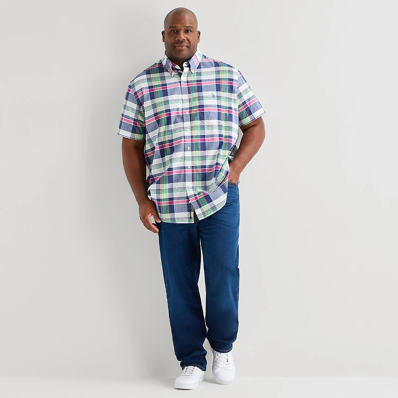 U.S. Polo Assn. Plaid Mens Short Sleeve Classic Fit Stretch Fabric Big and Tall Button-Down Shirt