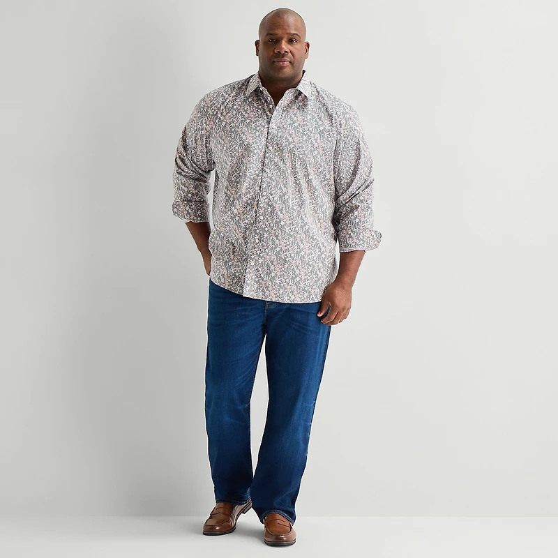 Stafford Mens Long Sleeve Regular Fit Big and Tall Button-Down Shirt