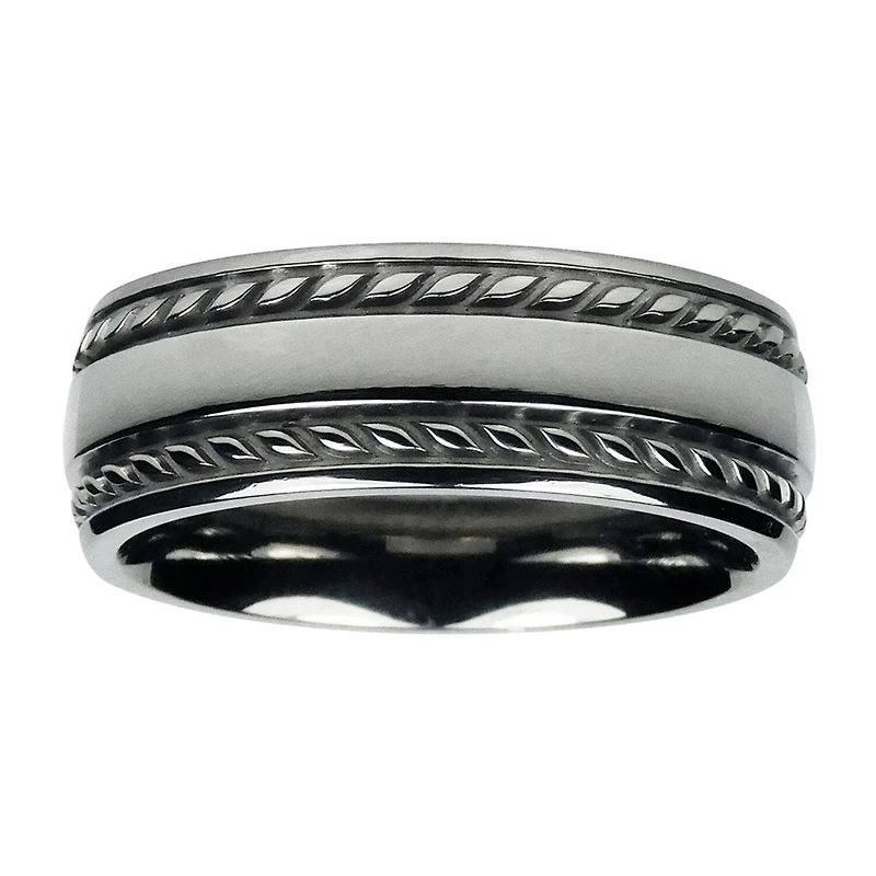 Mens 8mm Titanium Rope-Border Wedding Band